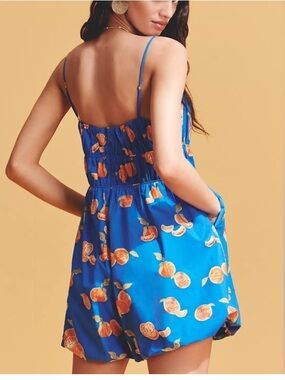 Farm Rio x Anthropologie Orange Printed Smocked Sleeveless Romper